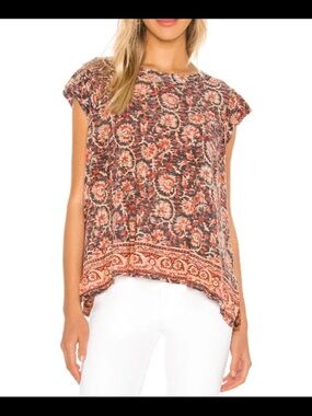 Free People High Tide slub oversized Capp sleeve tee Multi Printed Boho Tunic L